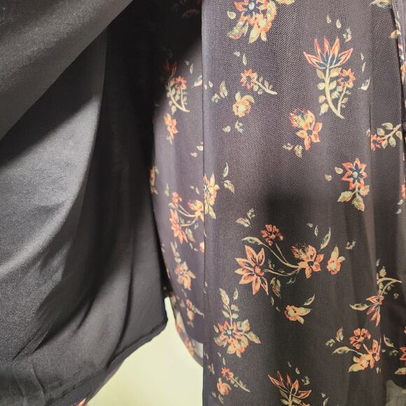 SO SS Knit Faux Wrap Mini Dress Junior M Black Orange Floral Bow Mesh Whimsigoth - Picture 10 of 12